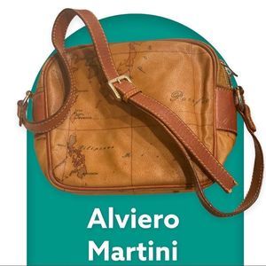 Vintage Alviero Martini Bag leather crossbody CLASSE Geo Print Satchel